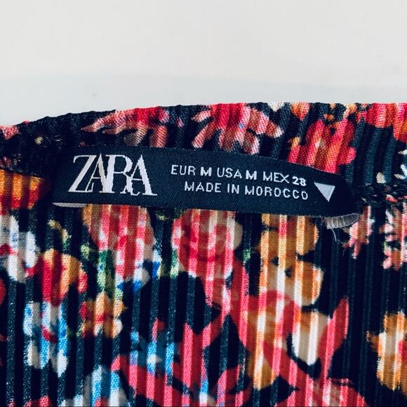 Zara Womens Micro Pleated Floral Detail Puff Sleeve Ruffled Dress Size Medium - Picture 5 of 10